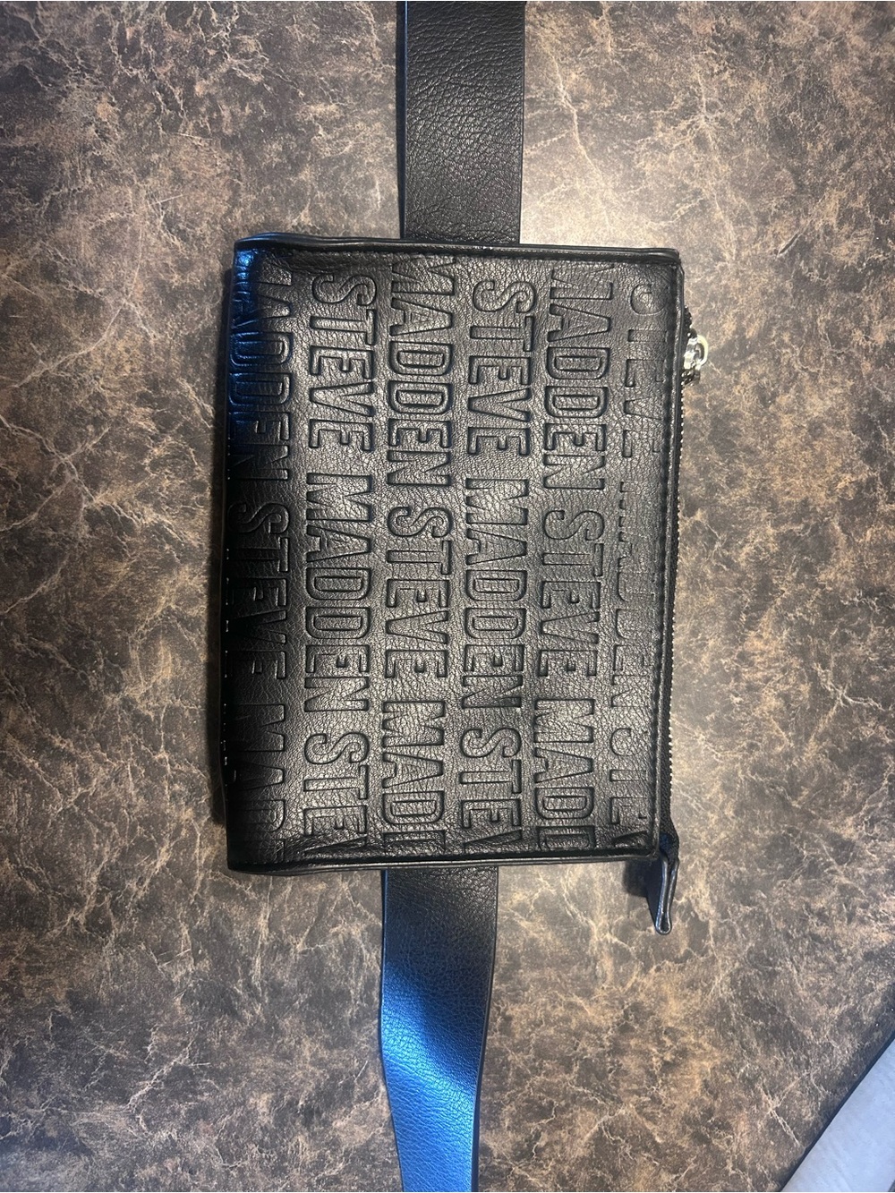 Steve Madden Black Embossed Logo Belt Bag